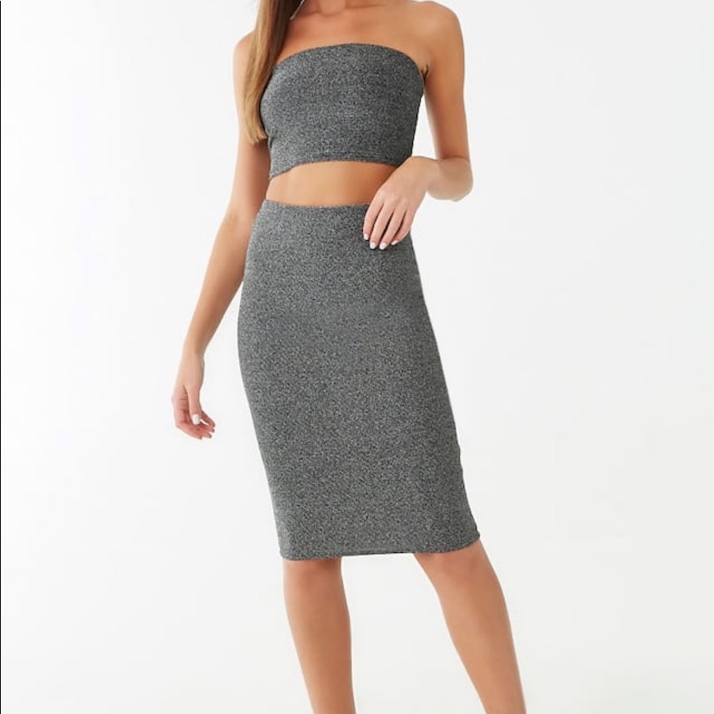 Silver glitter two piece crop top and skirt